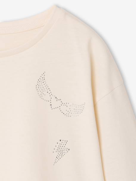 Long-sleeved T-shirt with rhinestone detail for girls ecru 