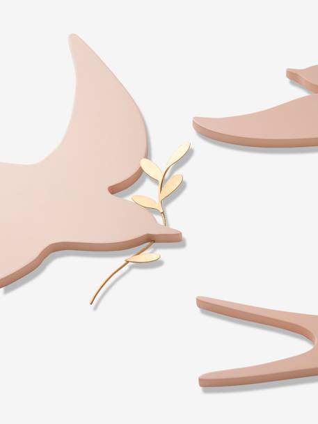 Set of 3 Wall Swallows BROWN LIGHT SOLID+Light Pink 