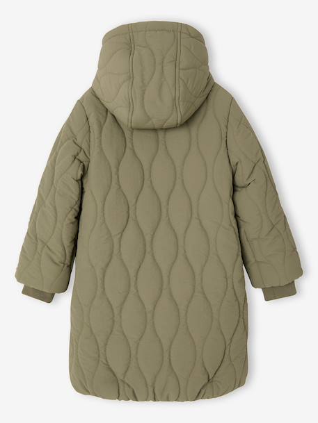 Long Lightweight Jacket with Hood & Faux Fur Lining, for Girls black+khaki 