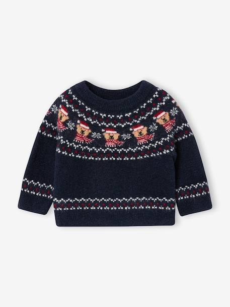 Jacquard knit jumper with long sleeves for baby boys navy blue 