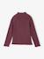 Knitted roll-neck top for girls plum+taupe 