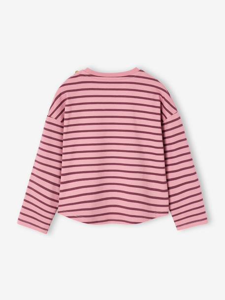 Striped long-sleeved T-shirt for girls mauve+navy blue+sweet pink 