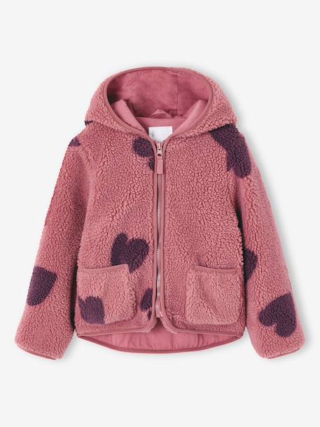 Girls' floral pop hooded sherpa jacket ecru+mauve+vanilla 