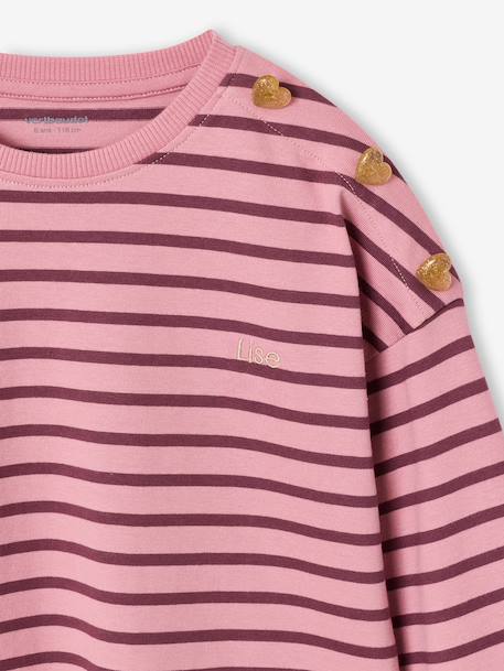 Striped long-sleeved T-shirt for girls mauve+navy blue+sweet pink 