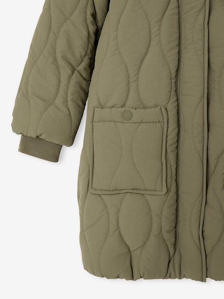Long Lightweight Jacket with Hood & Faux Fur Lining, for Girls black+khaki 