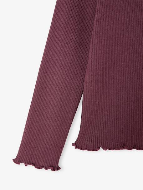 Knitted roll-neck top for girls plum+taupe 