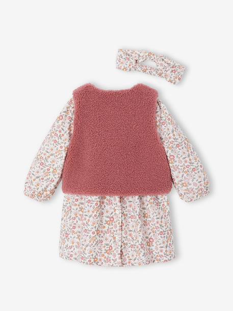 Baby dress + cardigan + band for head accessories for hair set old rose+vanilla 