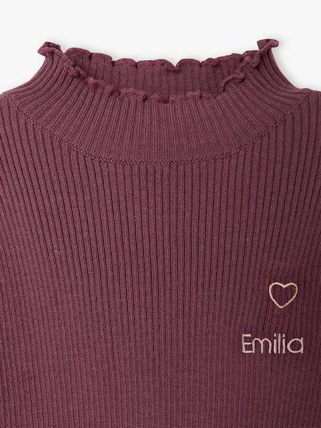 Knitted roll-neck top for girls plum+taupe 