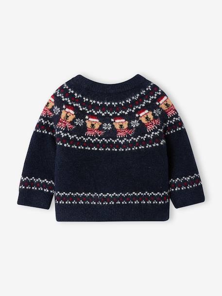 Jacquard knit jumper with long sleeves for baby boys navy blue 