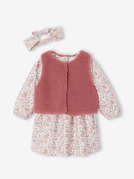 Baby dress + cardigan + band for head accessories for hair set old rose+vanilla 