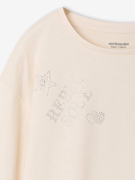 Long-sleeved T-shirt with rhinestone detail for girls ecru 