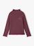 Knitted roll-neck top for girls plum+taupe 