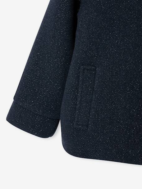 Woollen Fabric Coat with Hood marl beige+navy blue 