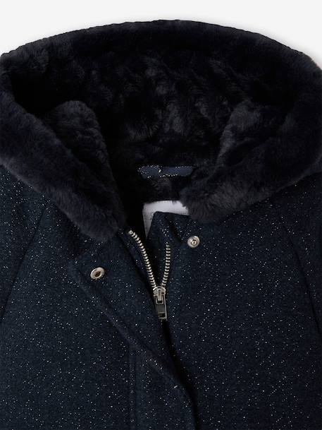 Woollen Fabric Coat with Hood marl beige+navy blue 