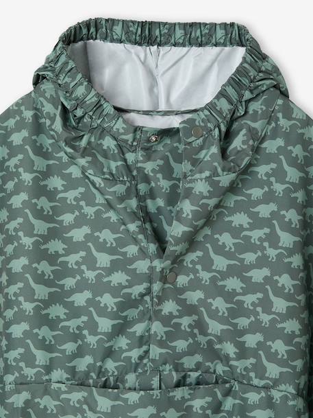Hooded Rain Poncho with Dinosaur Print for Boys indigo+khaki 