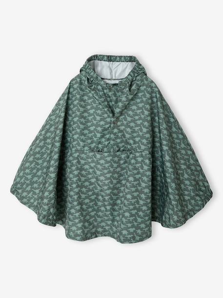 Hooded Rain Poncho with Dinosaur Print for Boys indigo+khaki 
