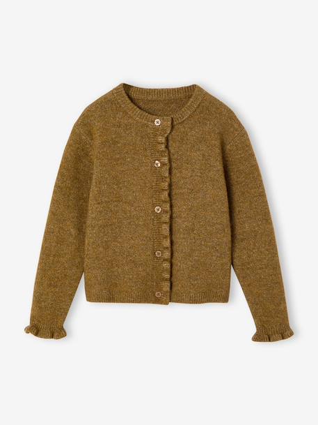 Long-sleeved cardigan for girls olive+pale pink 
