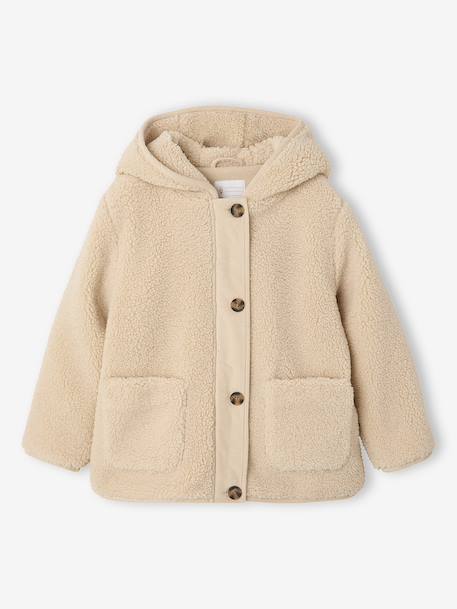 Hooded sherpa coat for girls ecru 