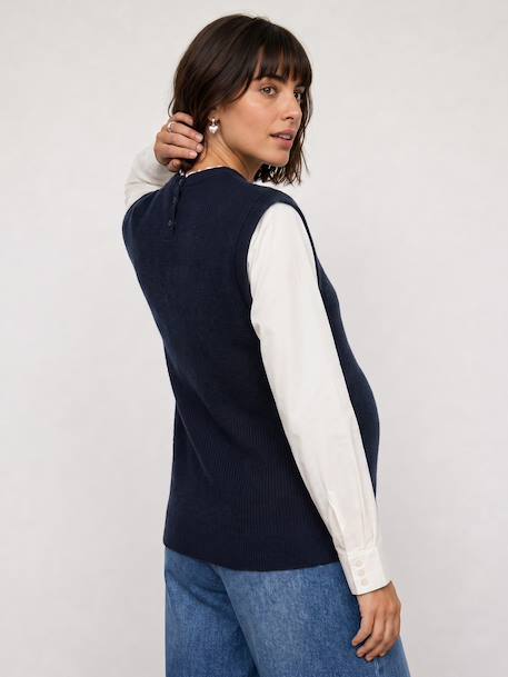 Maternity knit jumper with frill collar navy blue 