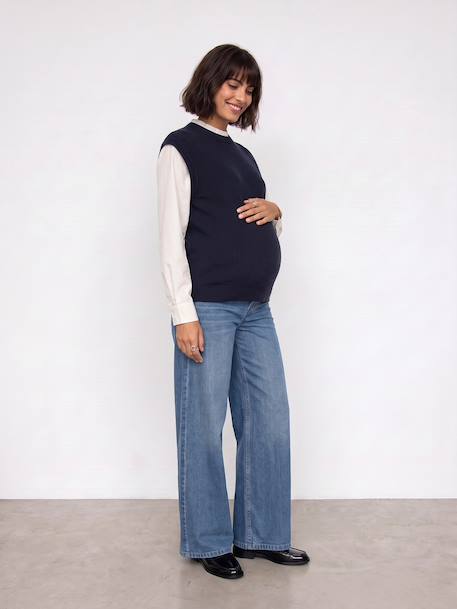 Maternity knit jumper with frill collar navy blue 