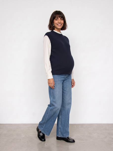Maternity knit jumper with frill collar navy blue 