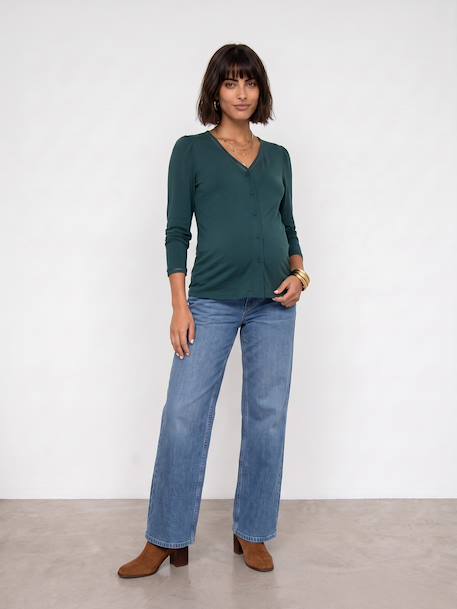 Long-sleeved maternity and nursing T-shirt fir green 