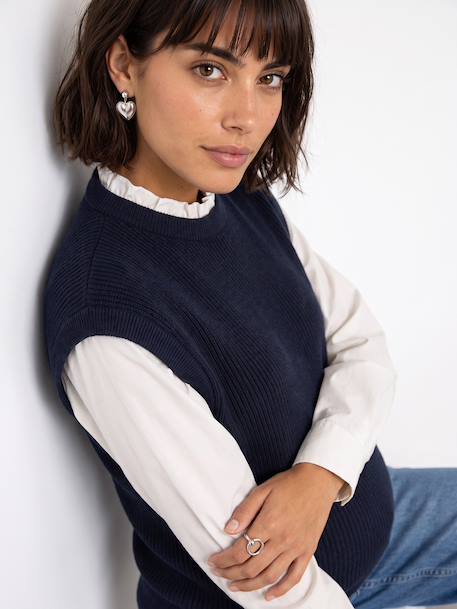 Maternity knit jumper with frill collar navy blue 