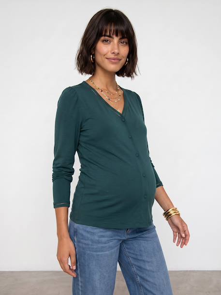 Long-sleeved maternity and nursing T-shirt fir green 