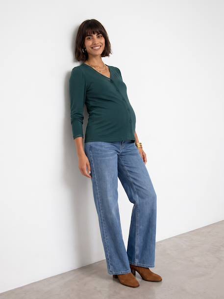 Long-sleeved maternity and nursing T-shirt fir green 