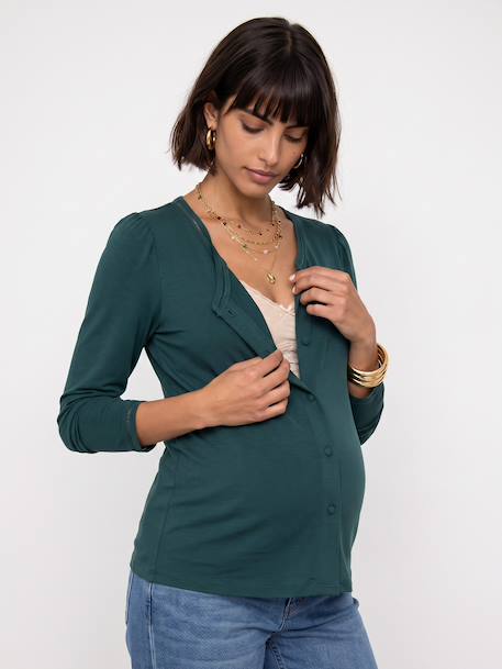 Long-sleeved maternity and nursing T-shirt fir green 