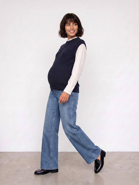 Maternity knit jumper with frill collar navy blue 