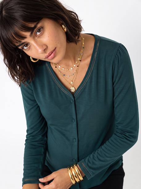 Long-sleeved maternity and nursing T-shirt fir green 