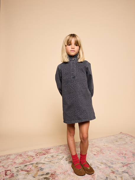 Printed dress for girls denim grey 