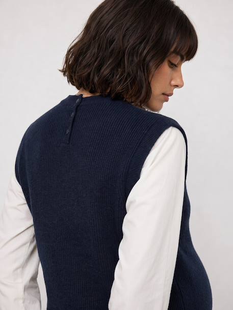 Maternity knit jumper with frill collar navy blue 