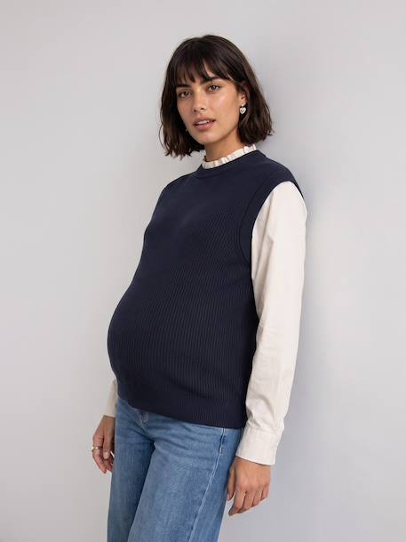 Maternity knit jumper with frill collar navy blue 