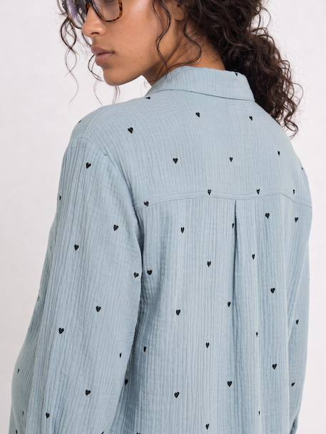Embroidered Cotton Muslin Shirt, Maternity & Nursing chambray blue+white 