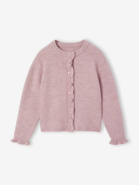 Long-sleeved cardigan for girls olive+pale pink 