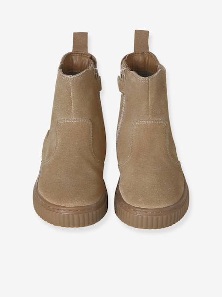 Leather Chelsea Boots with Elastic & Zip for Boys beige+navy blue 