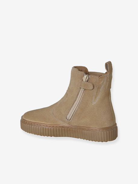 Leather Chelsea Boots with Elastic & Zip for Boys beige+navy blue 