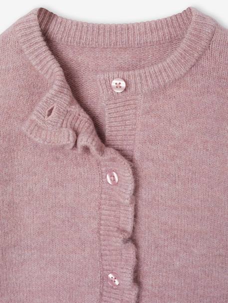 Long-sleeved cardigan for girls olive+pale pink 
