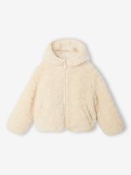 Girls-Coats & Jackets-Hooded Jacket in Sherpa with Leopard Print for Girls