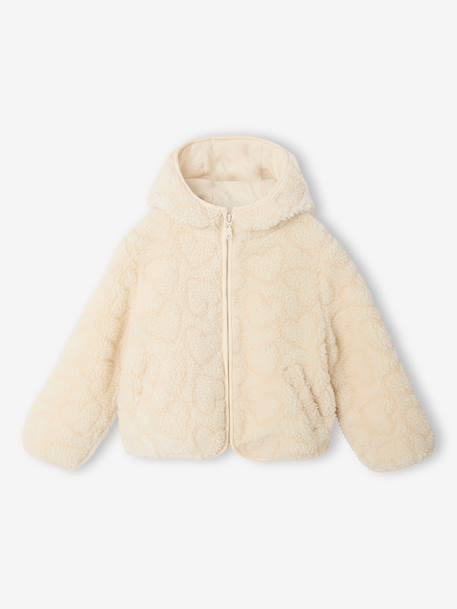 Hooded Jacket in Sherpa with Leopard Print for Girls ecru+printed brown 
