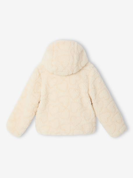 Hooded Jacket in Sherpa with Leopard Print for Girls ecru+printed brown 