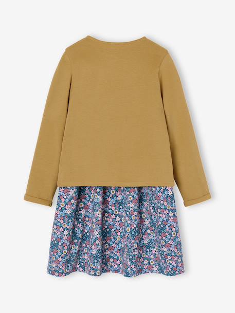 Dress & Jacket Outfit with Floral Print for Girls camel+grey green+navy blue+pale yellow 