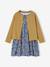 Dress & Jacket Outfit with Floral Print for Girls camel+grey green+navy blue+pale yellow 