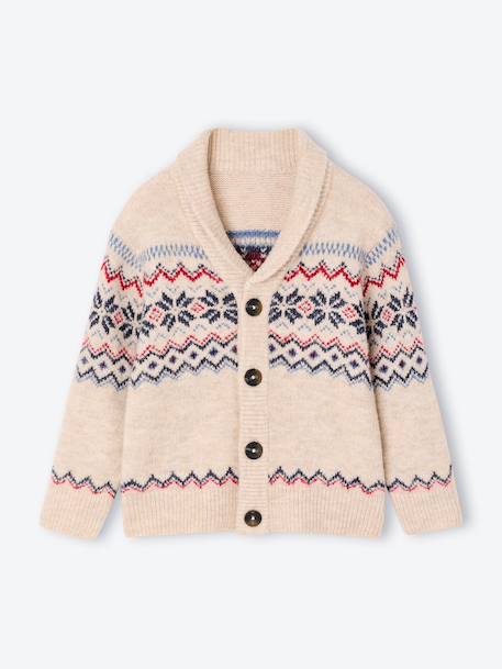 Shawl collar cardigan for boys mottled ecru 