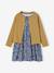 Dress & Jacket Outfit with Floral Print for Girls camel+grey green+navy blue+pale yellow 
