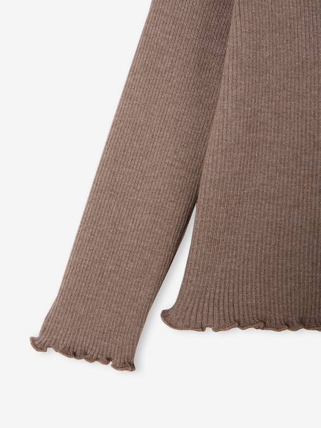 Knitted roll-neck top for girls plum+taupe 