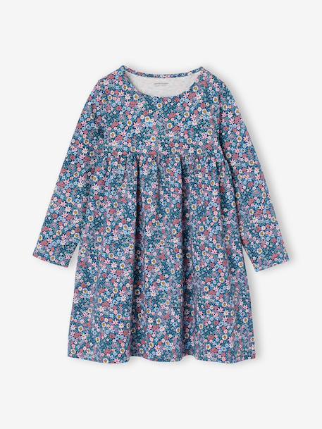 Dress & Jacket Outfit with Floral Print for Girls camel+grey green+navy blue+pale yellow 