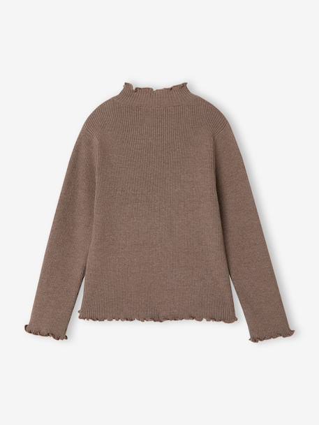 Knitted roll-neck top for girls plum+taupe 